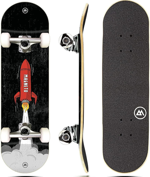 Magneto Complete Skateboard - Maple Wood, ABEC 5 Bearings, Double Kick Concave Deck for Kids, Beginners, Teens & Adults