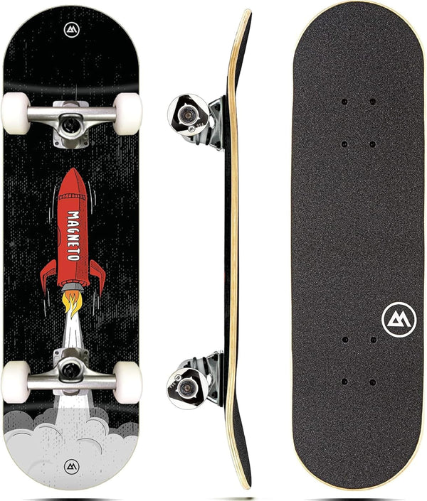 Magneto Complete Skateboard - Maple Wood, ABEC 5 Bearings, Double Kick Concave Deck for Kids, Beginners, Teens & Adults
