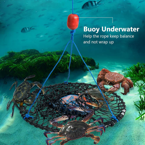2-Pack, QualyQualy Foldable Crab Trap Small Crab Net with Buoy & Bait Clip for Blue Crabs, Crawfish Traps | Compact