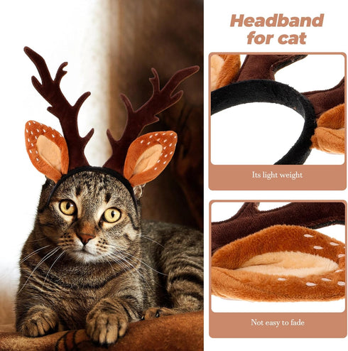 Beaupretty Christmas Hat for Cat Pet Deer Costume, Adjustable Antler Headband for Dog Reindeer Cosplay