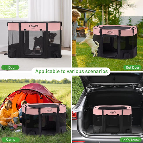 Love's cabin Pet Puppy Dog Playpen, Large Indoor/Outdoor Tent Crates, Portable Exercise Playpen with Carrying Case, Pink