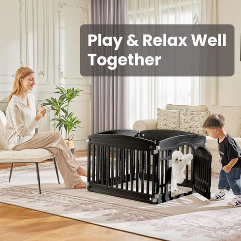 4 24" Sweetcrispy Plastic Dog Playpen, Panel Expandable & Durable Pet Fence for Small to Medium Dogs - Indoor & Outdoor