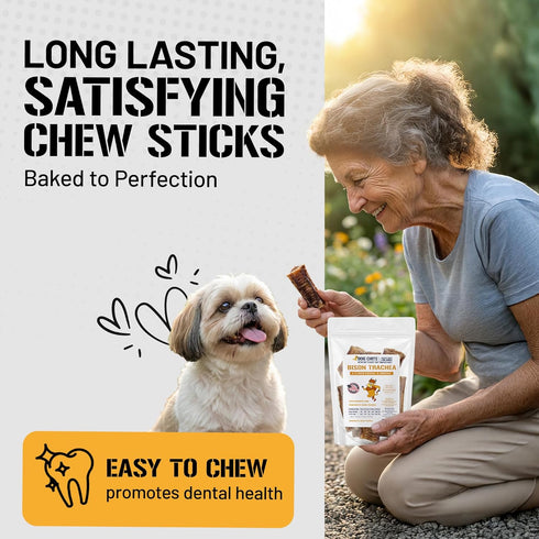 100% 2-3 inch, 8 oz Dog Chits Bison Trachea Dog Treats - Single Ingredient, High Protein, Lower Fat - Glucosamine