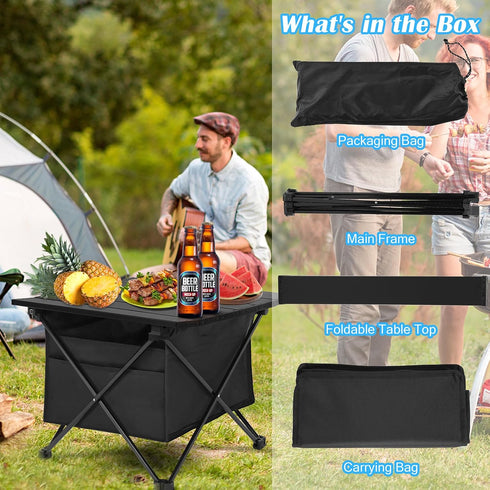 Foldable Small Folding Table, Portable with High-Capacity Storage for Outdoor Camping, BBQ, Picnics, Cooking