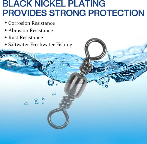 Fishing Barrel Swivels, 200pcs Rolling Ball Bearing Swivels with Solid Ring, Copper & Stainless Steel, Size 2-10