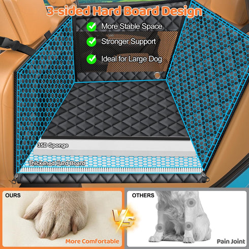 3-Sided Hammock 200 lbs URPOWER Hard Bottom Dog Car Seat for Large Medium Dogs, Dog Back Seat Extender with Hard