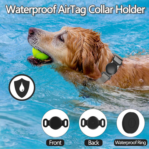 Waterproof Airtag Dog Collar Holder, Compatible with Apple AirTag, Silicone Anti-Lost Case for Pet GPS Tracker (Black)
