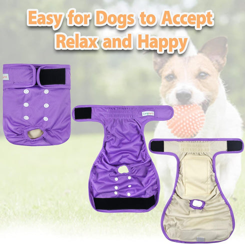 Langsprit Washable Female Dog Diapers, 3 Pack No Leak Reusable Diapers for Dogs in Heat, Highly Absorbent with