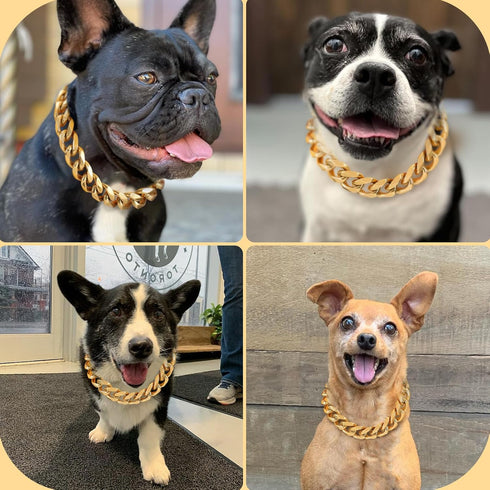 BAOBOTE 15MM Gold Stainless Steel Heavy Duty Chew Proof Dog Collar with Cuban Link Chain (22" Gold)