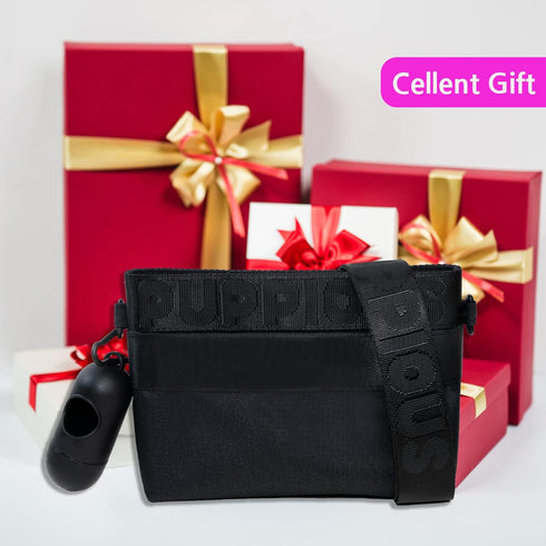 Dog Treat Pouch - Black, 3 Pockets, Waist/Shoulder Wear, Eco-Friendly Material, Poop Bag Dispenser