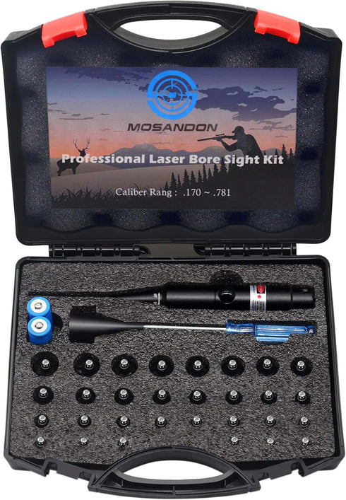 Professional Laser Barrel Sighter Kit with 30 Adapters - Upgraded Full Caliber Boresighter Kit for Rifles and Pistols