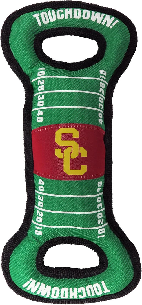 Pets First NCAA Football Field Dog Toy with Squeaker, USC Tigers, Durable for Tug, Toss, and Fetch