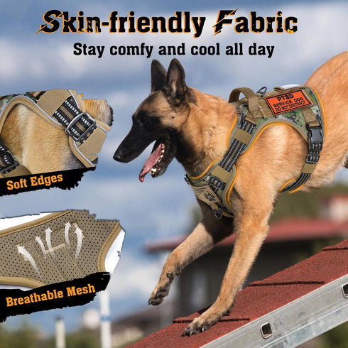rabbitgoo Medium No Pull Dog Harness - Tactical Service Vest with Molle, Adjustable, Brown Camo
