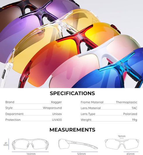 Xagger Polarized Wrap Around Sport Sunglasses for Men Women, UV400 Baseball Softball Glasses