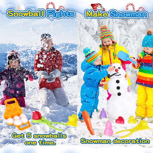 32Pcs Elovien Snow Toys Snowball Maker Snow Molds for Kids Outdoor with Foldable Snow Sleds, Long Shovels Tool, Snowman