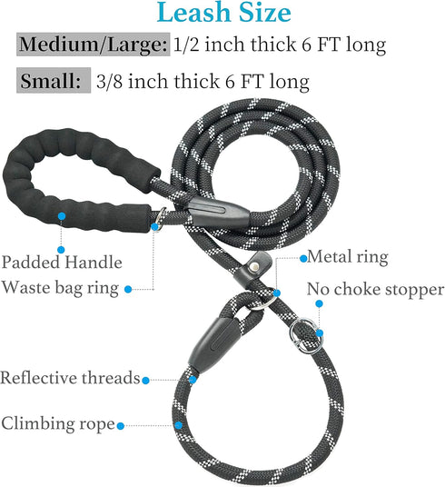 iYoShop 6 FT Durable Slip Lead Dog Leash with Padded Handle and Highly Reflective Threads, Dog Training Leash, (Medium/Large, 35~120 lbs, Black)