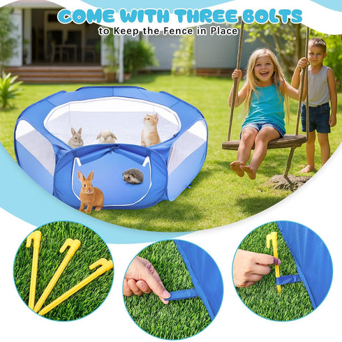 Sunnymove Small Animal Playpen & Grooming Kit, Portable Foldable Pet Playpen with Mesh Top for Rabbits, Guinea Pigs