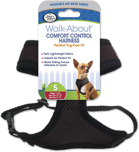 Four Paws Walk-About Comfort Control No-Pull Harness for Dogs, Adjustable, Black, Small