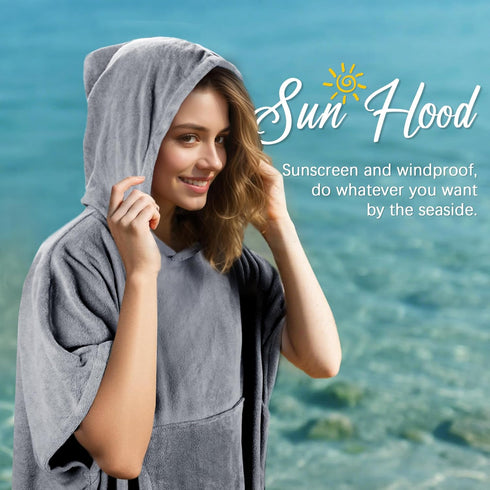 Tirrinia Surf Poncho Beach Changing Towel Hooded Wetsuit, Super Absorbent Swim Robe Poncho for Men & Women Bath Shower