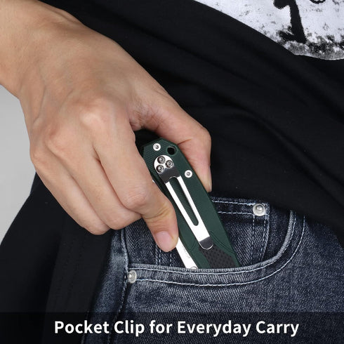 Outdoor Pocket Knife for Men, G10 Handle, 2.95-inch 8Cr13MoV Stainless Steel Blade, Portable Pocket Clip