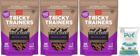 Cloud Star Tricky Trainers Chewy Dog Treats (3 Pack) - Whole Grain Soft Liver for Adult & Puppy, 14oz Each + 10ct Pet