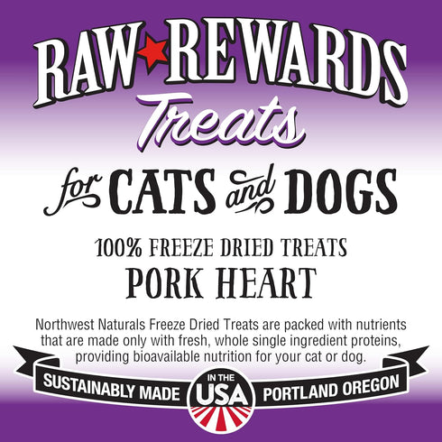 Northwest Naturals Raw Rewards Freeze-Dried Pork Heart Treats for Dogs and Cats, 3 Oz