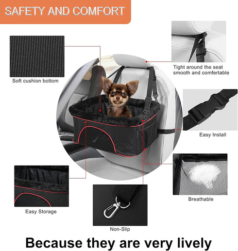 20lb ROODO Deluxe Dog Booster Seat with Height-Adjustable Foldable Metal Frame and Safety Leash,Portable Pet Car Seat