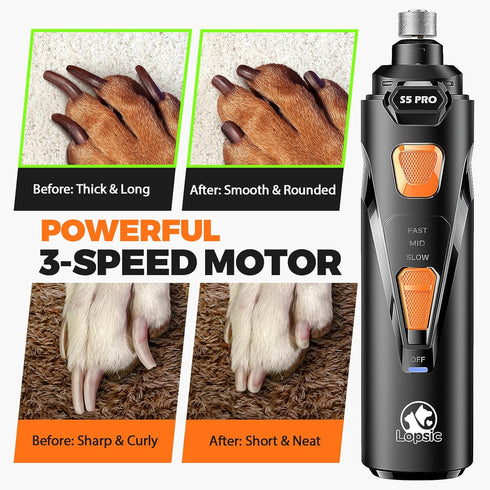 4 3 3-Speed, Trimmers, Whisper Quiet Dog Nail Grinder with LED Lights, Safe & Stress-Free for Sensitive Dogs Cats