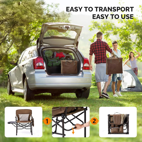 VINGLI Camping Chairs, Directors Chair, Camping Chair with Side Table & Carry BagHeavy Duty Camping Chairs for Adults