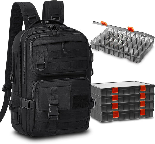 Fishing Tackle Backpack with Rod Holders and 4 Tackle Boxes, Water Resistant Storage Bag for Men