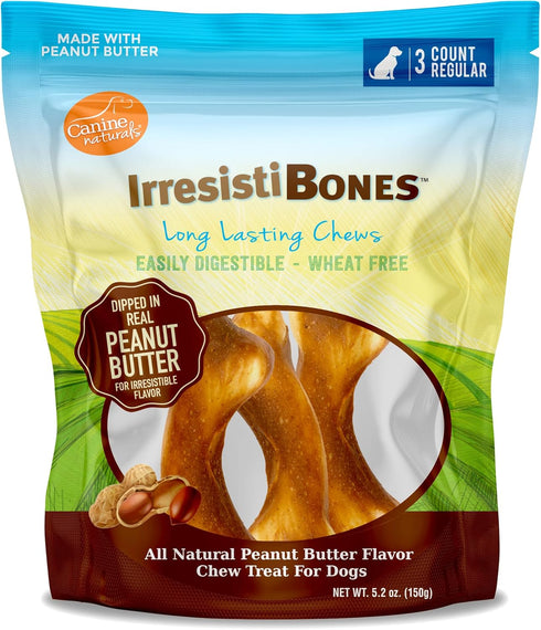 Canine Naturals IrresistiBONES, Long Lasting Peanut Butter Chew, 3 Pack, All Natural