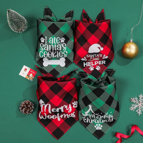 Generic 4 Pack- Set 2 2 MIANOOMAG Dog Christmas Bandanas Large Classic Triangle Merry Christmas Printing Plaid Fall Pet