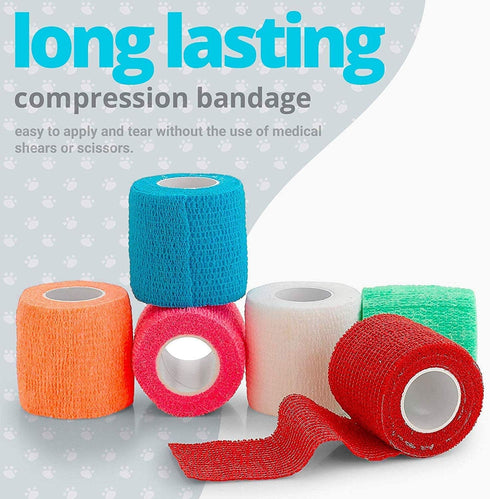 Vet Wrap - Pack of 6, 2 inch x 5 Yard Rolls, Self Adherent Wrap Cohesive Compression Bandage for Dogs, Cats, Horses