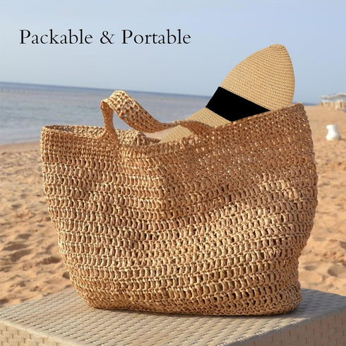 Surblue Straw Summer Hat, Women's Floppy Sun Hat with Wide Brim and Bow