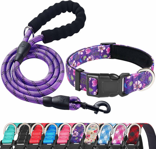 Reflective Padded Dog Collar with Soft Neoprene, Adjustable Nylon Collar for Small Medium Large Dogs (Pack of 1,