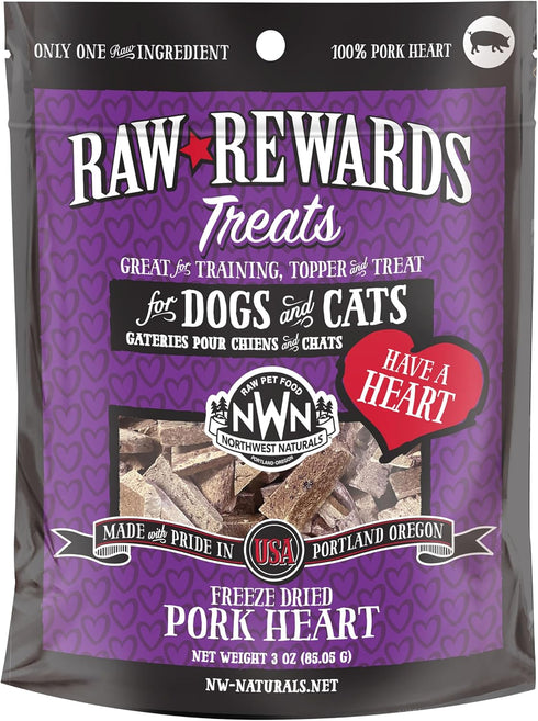 Northwest Naturals Raw Rewards Freeze-Dried Pork Heart Treats for Dogs and Cats, 3 Oz