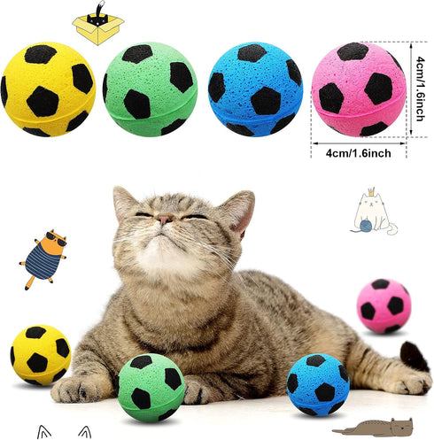 Skylety 32 Pieces Cat Soccer Balls, Foam Sponge Football Interactive Toy Sports Ball for Kittens