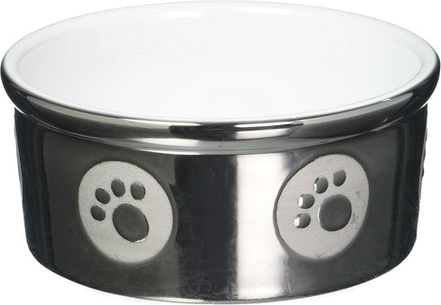 Ethical Pet Products Stoneware Paw Print Dog Dish, 5-Inch, Titanium