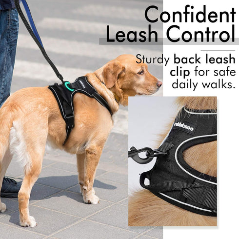 rabbitgoo Dog Harness, No-Pull Pet Harness with 2 Leash Clips, Adjustable Soft Padded Vest, Reflective No-Choke Oxford