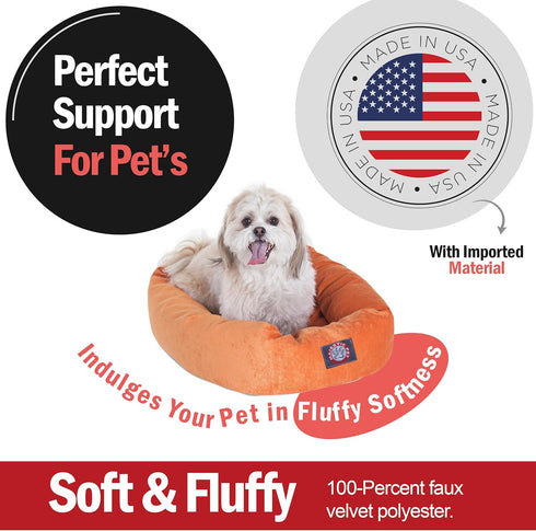 Majestic Pet 24 Inch Micro Velvet Calming Dog Bed - Washable Cozy Soft Round Bed with Spine for Head Support, Fluffy