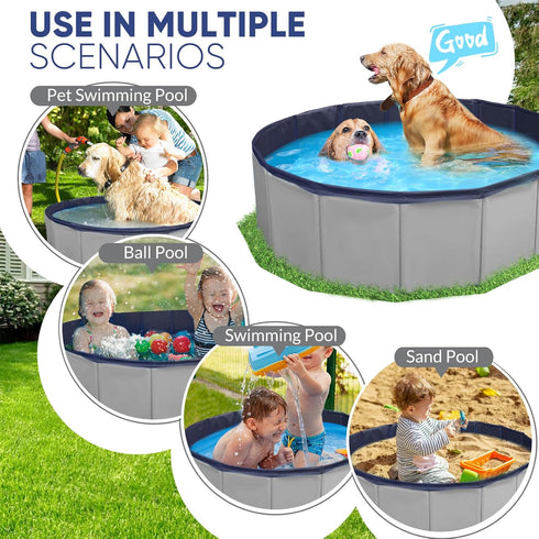 Dog Pool, Foldable Pet Swimming Pool with 6mm High-Strength PP Board, Collapsible Doggy Pools for Small Dogs, Non-Slip