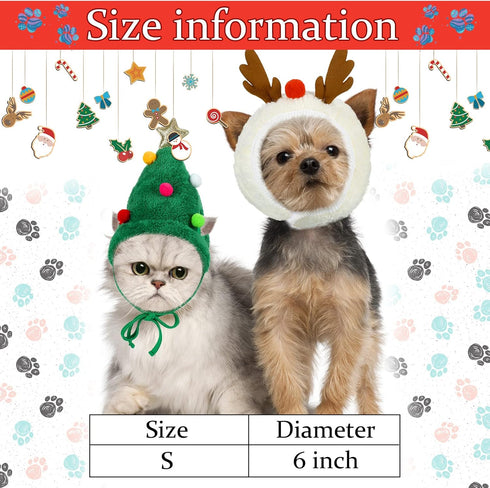 Xuniea Green Santa Dog Hat, Adjustable Antler Costume for Dogs & Cats, Cute Christmas Tree Hat for Small Pets