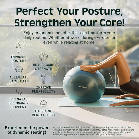 Retrospec Luna Exercise Ball with Pump - Anti-Burst Fitness Equipment for Yoga, Core Training & Stability - Home Gym