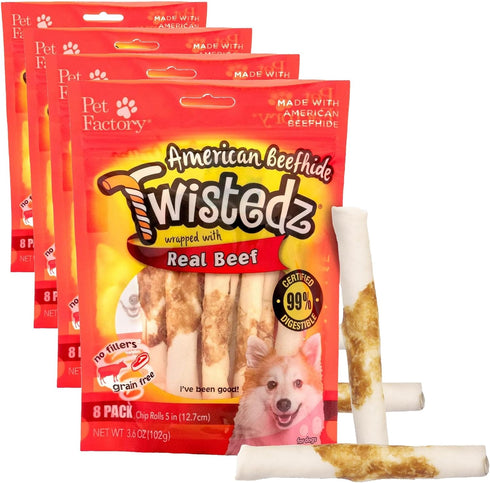 Pet Factory Twistedz American Beefhide 5" Chip Rolls Dog Chew Treats w/Real