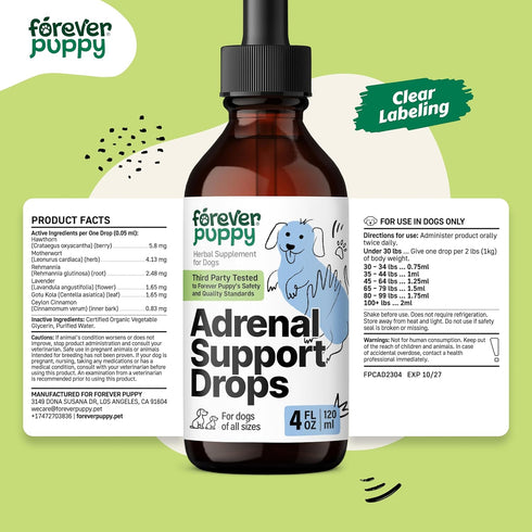 Adrenal Drops for Dogs, Wellbeing with Ashwagandha Liquid Drops, Herbal Energy Support - 4 oz
