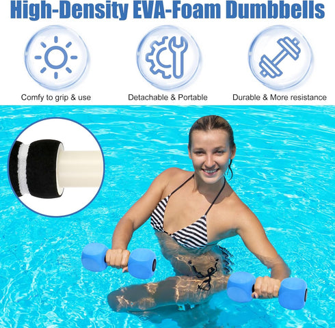 Water Dumbbells, 2PACK Aquatic Exercise Dumbbells - EVA Foam Barbells for Men Women Water Workouts