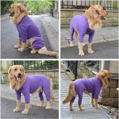Lovelonglong Dog Pajamas - Lightweight Pure Cotton Jumpsuits for Large Medium Small Dogs, Stylish PJS, Purple S