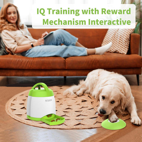 PETGEEK Automatic Dog Treat Dispenser with Button - Puzzle Memory Training Feeder, Pet Geek Button Treat Food