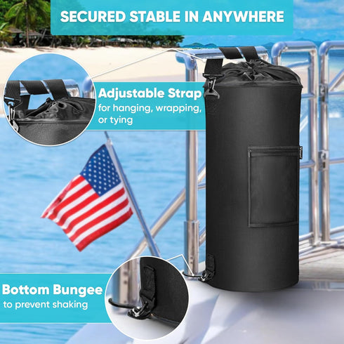 Wizcave Reusable Boat Trash Can - Portable Leakproof Garbage Can with Clips for 10-13 Gal Bags - Classic Black