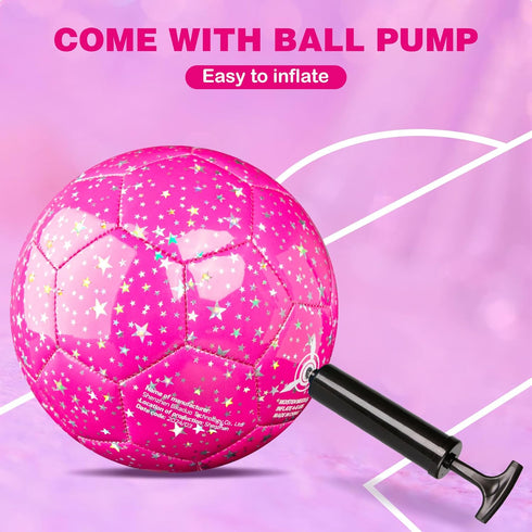 Soccer Ball Size 4, Glitter Shiny Stars for Kids Girls Boys, Gift for Outdoors Sports Training (Hot Pink)